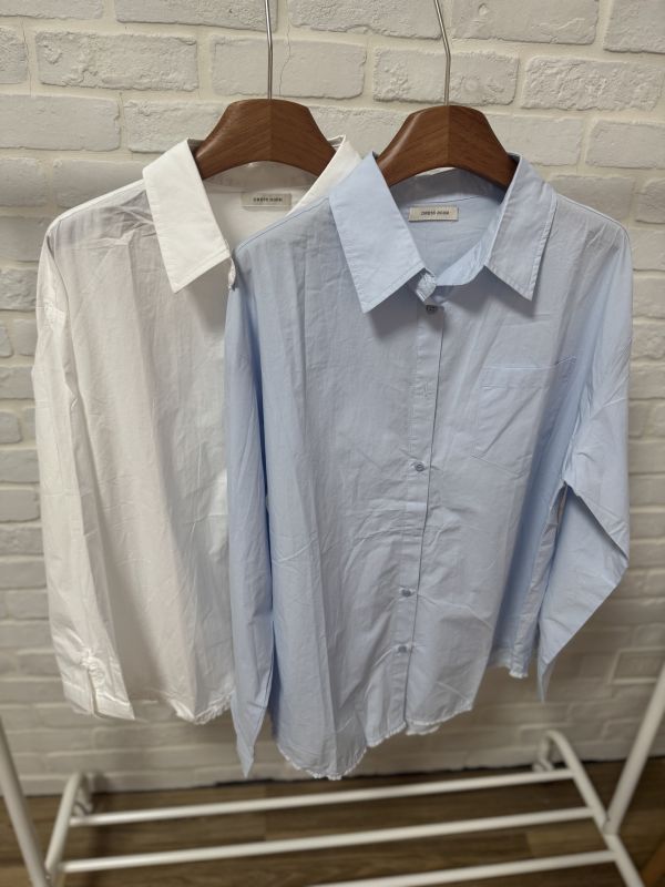 蕾絲下襬微挺感襯衫上衣 