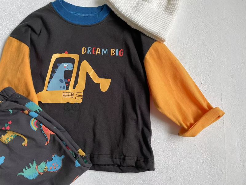 DREAM BIG 工程車拼色長袖T 