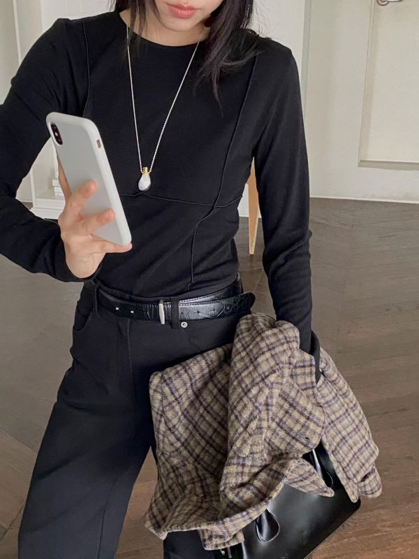 秋冬柔感拼接長袖上衣 