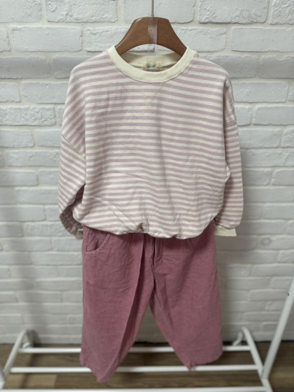 奶霜粉條紋親膚棉T 