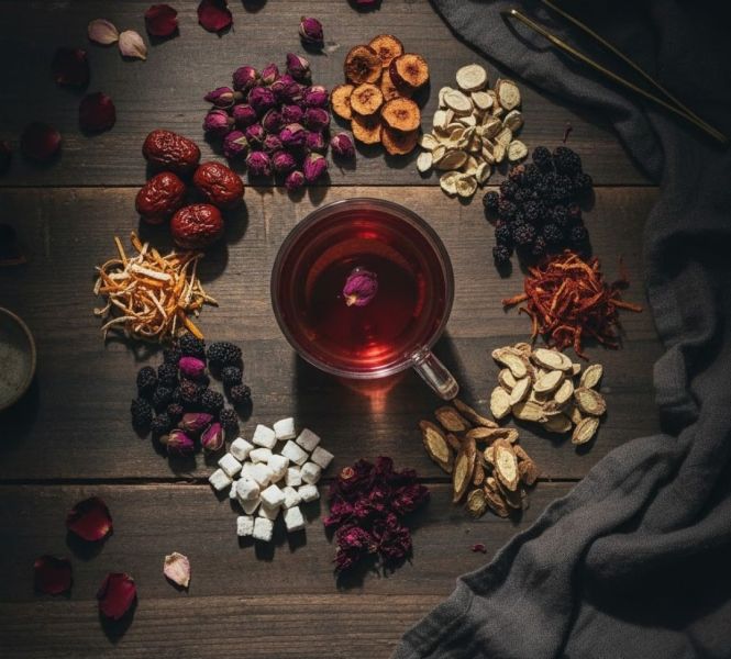 紅潤系列｜玫瑰暖心飲 玫瑰暖心飲, 漢方茶包, 生理週期保養, 週期後調理, 女性月月呵護, 養顏美容, 青春美麗, 滋補強身, 增強體力, 溫補調理, 維持心情愉快, 寧靜時光, 草本茶