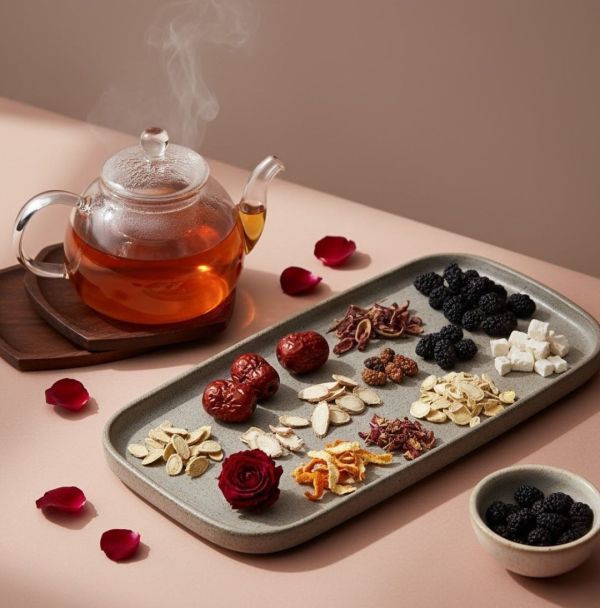 紅潤系列｜玫瑰暖心飲 玫瑰暖心飲, 漢方茶包, 生理週期保養, 週期後調理, 女性月月呵護, 養顏美容, 青春美麗, 滋補強身, 增強體力, 溫補調理, 維持心情愉快, 寧靜時光, 草本茶