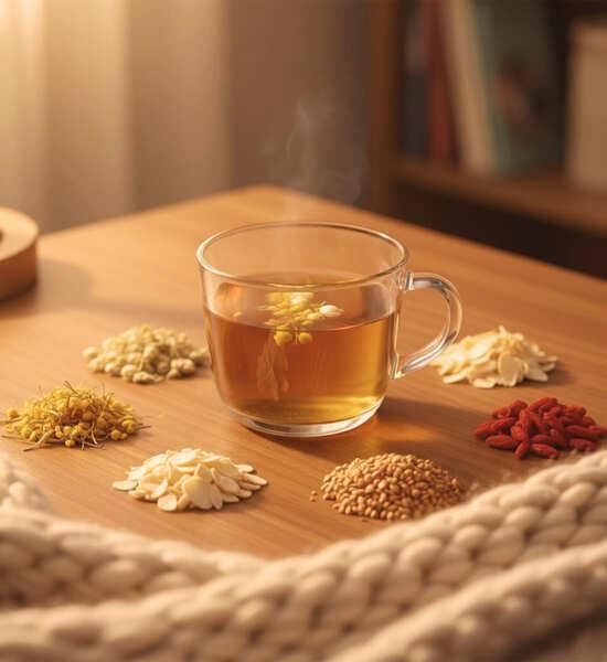 晚安飲｜睡前關機儀式 晚安飲、晚安茶、暖室本草、桂花茶、桂花草本茶、草本茶包、睡前草本茶、幫助入睡、無咖啡因茶包、睡前儀式茶、夜晚飲用茶