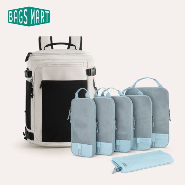 【美國Bagsmart】38L 旅人休閒後背包 + 壓縮收納袋6件組 