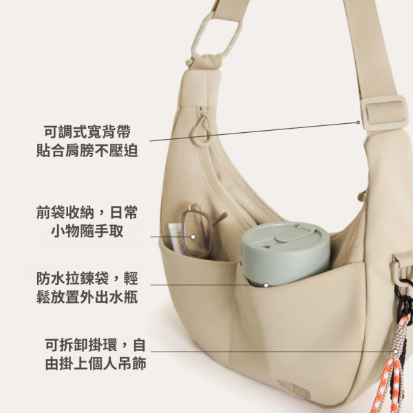 【美國Bagsmart】超輕量半月包 10L 半月包 腋下包 原廠保固 單肩包 多隔層 可擴充設計 肩背袋可調 