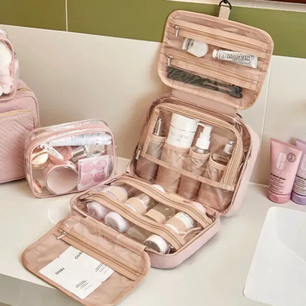 【美國Bagsmart】掛式防水化妝包 洗漱包 盥洗包 防水材質 多隔層 束帶固定 透明拉鍊隔層 化妝品隔層 