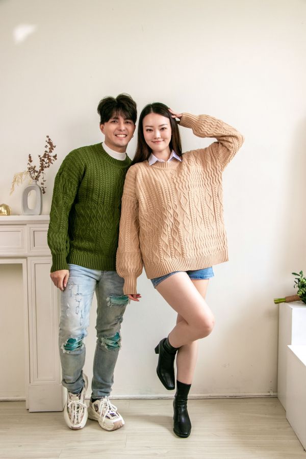 杏色圓領移針公主袖 