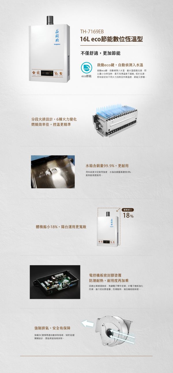 莊頭北 TH-7169EBFE 16L eco節能數位恆溫型（含基本安裝） 