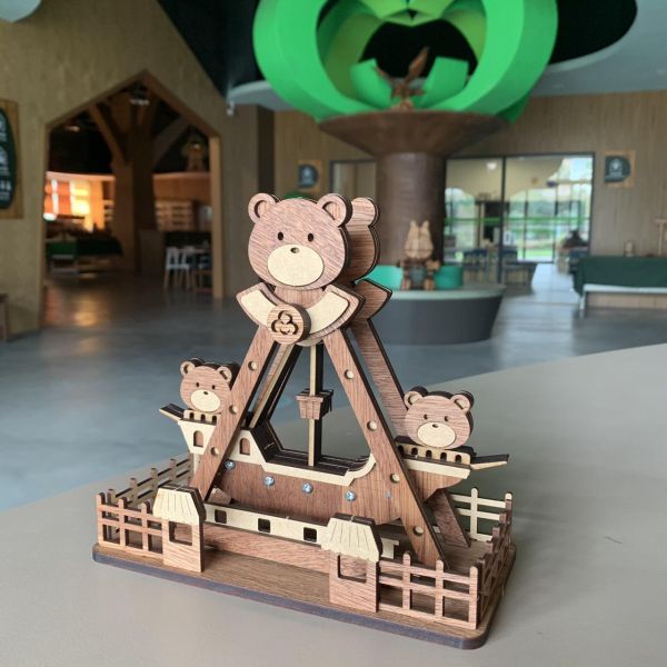現貨【小熊 海盜船】可動 DIY 組裝 木製玩具 模型 動手做 兒童玩具 益智 遊樂園 擺飾 聖誕節 交換禮物 可愛療癒 