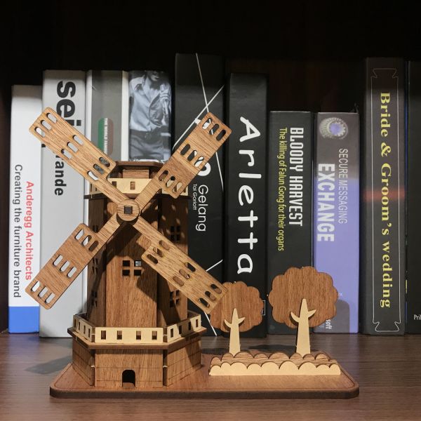 【全館現貨】卷木森活館【風車名片架】DIY 組裝 木製玩具 模型 動手做 兒童玩具 辦公室 