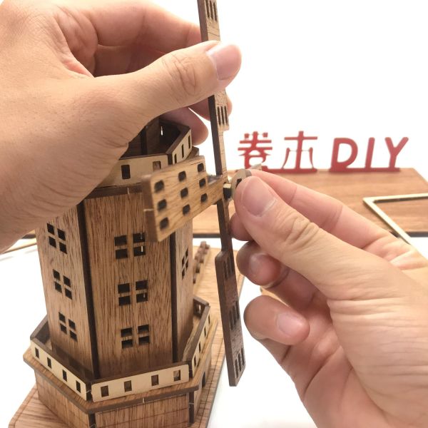 【全館現貨】卷木森活館【風車名片架】DIY 組裝 木製玩具 模型 動手做 兒童玩具 辦公室 