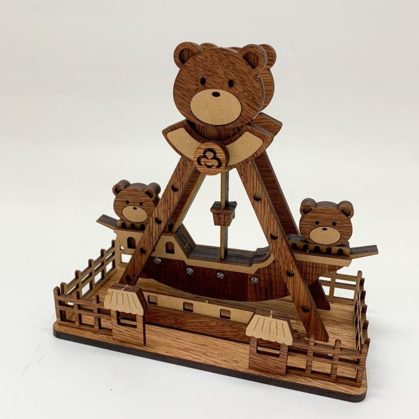 現貨【小熊 海盜船】可動 DIY 組裝 木製玩具 模型 動手做 兒童玩具 益智 遊樂園 擺飾 聖誕節 交換禮物 可愛療癒 