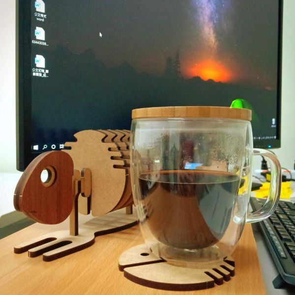 【全館現貨】卷木森活館【魚骨 創意 杯墊 隔熱墊】DIY 木製玩具 動手做 