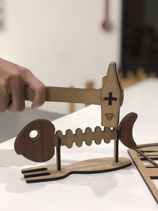 【全館現貨】卷木森活館【魚骨 創意 杯墊 隔熱墊】DIY 木製玩具 動手做 