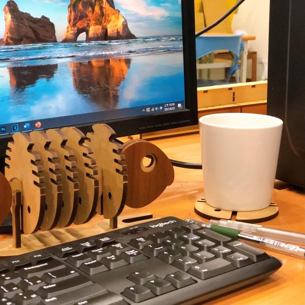 【全館現貨】卷木森活館【魚骨 創意 杯墊 隔熱墊】DIY 木製玩具 動手做 