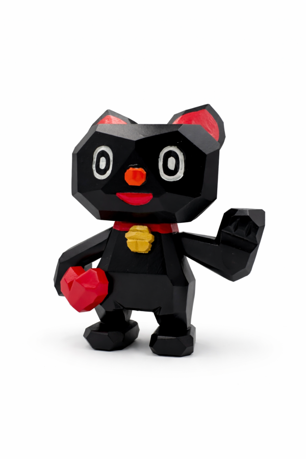 招財貓｜KENZI Kenzi Murabayashi, 招財貓, 黑色招財貓, 木雕招財貓, 開運擺件, 日本招財貓, 幾何公仔, low poly toy, 設計師玩具, art toy 日本, 手作木雕, 招財公仔, 收藏玩具, 店面擺飾