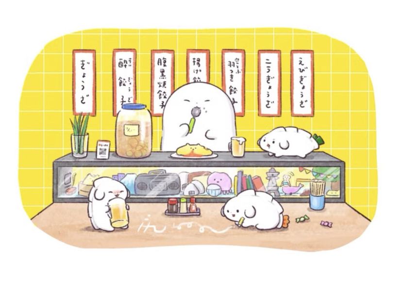 餃子のちゃおさん｜餃子居酒屋 午餐手提袋 餃子のちゃおさん原創插畫,餃子們在居酒屋裡吃飯的可愛畫面,做成實用午餐手提袋。適合裝便當、水壺、點心,日常通勤、上學、野餐都好用。