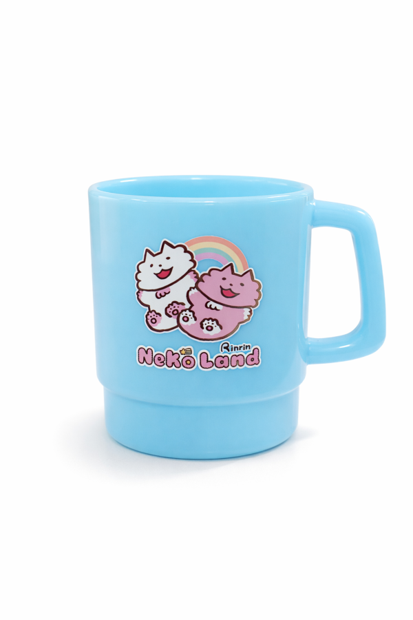 ねこらんど｜彩虹貓咪樂園 療癒塑膠杯（粉色／藍色） 彩虹貓咪樂園, NekoLand, ねこらんど, 塑膠杯, 水杯, 可愛杯子, 貓咪插畫, 插畫周邊, 居家用品, 日系可愛, 療癒小物