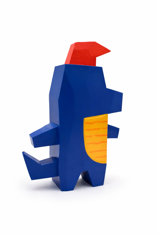 怪獸｜KENZI木雕 Kenzi Murabayashi, 藍色怪獸公仔, 木雕公仔, 幾何角色玩具, low poly toy, 日本設計師玩具, art toy 日本, 手作木雕, 怪獸公仔, 收藏玩具, 藝術擺件, 創作角色公仔