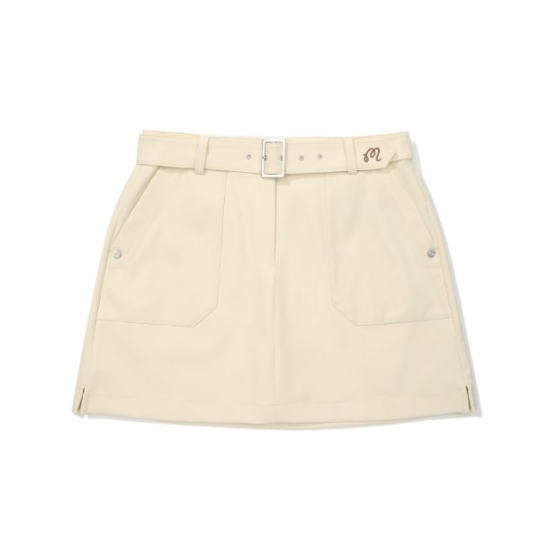 【 MALBON 新品 】腰帶造型短裙 杏色 