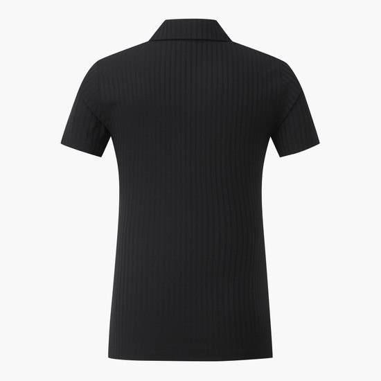 【 DESCENTE 】女款拉鍊POLO衫 黑 