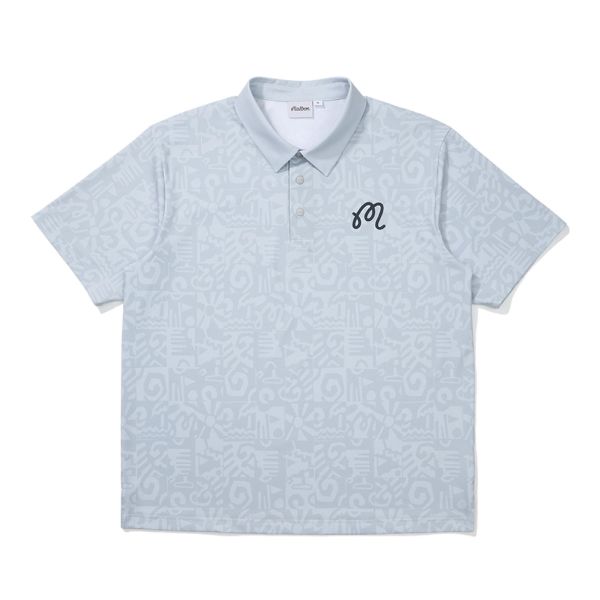 【 Malbon 現貨Ｌ 】灰藍圖騰POLO 