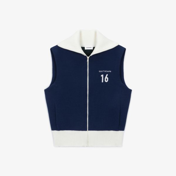 【 SOUTHCAPE 】女款翻領針織背心 藍 