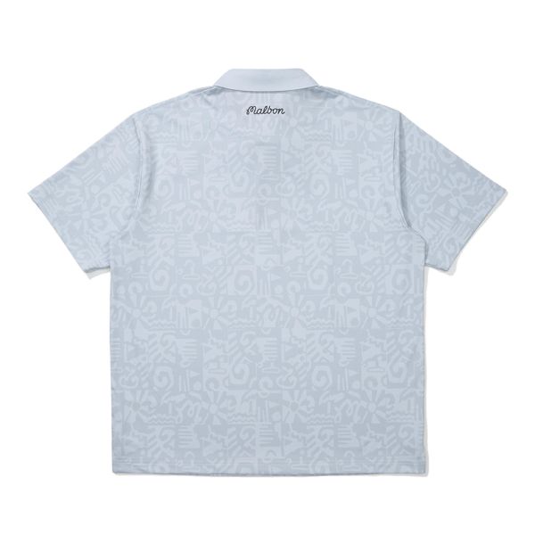 【 Malbon 現貨Ｌ 】灰藍圖騰POLO 