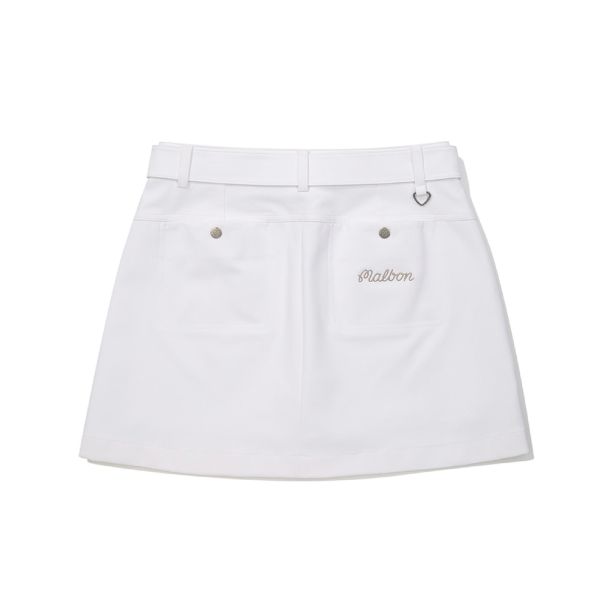 【 MALBON 新品 】腰帶造型短裙 白 