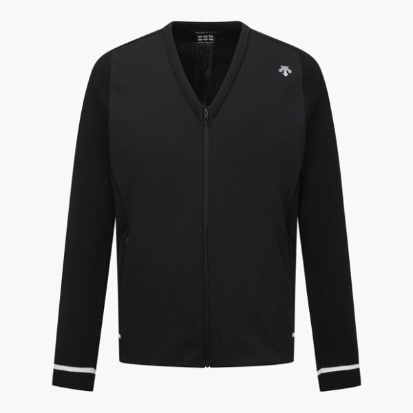 【 DESCENTE 100.105現貨 】男款針織拼接開衫 黑 