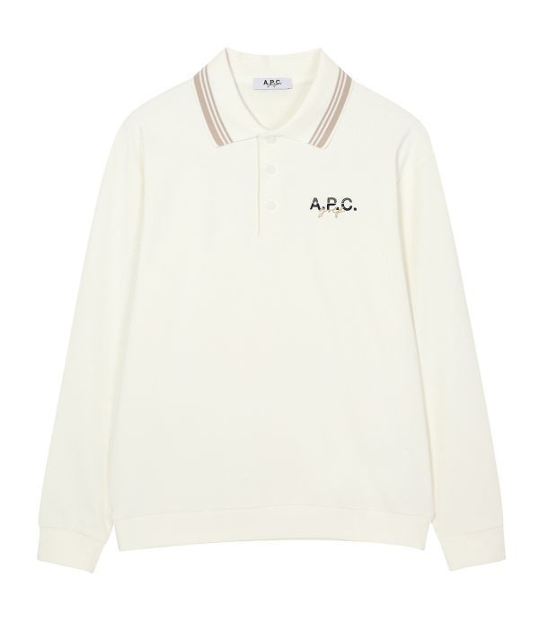 【 A.P.C golf 】男款線條領口POLO衫 白 