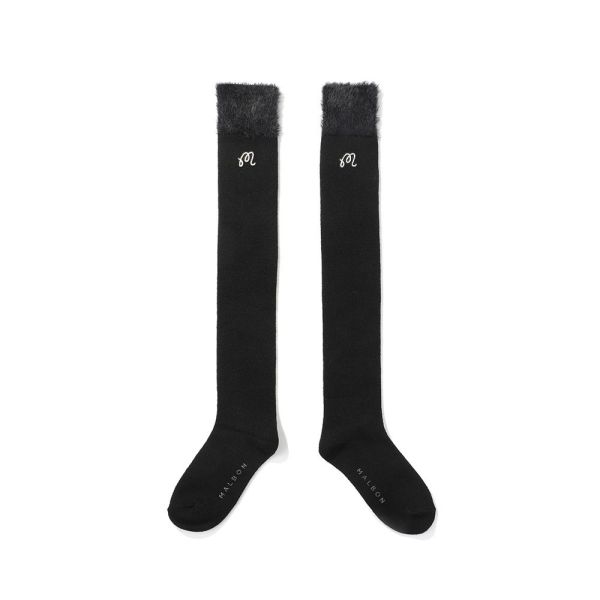 【 MALBON 】冬季毛絨膝上襪 黑色 