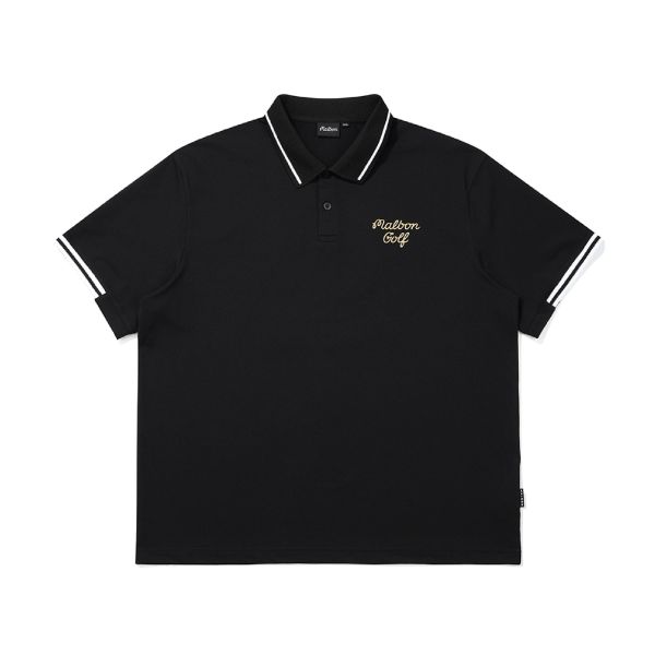 【 Malbon現貨L  】草寫logo 短袖POLO衫 黑 