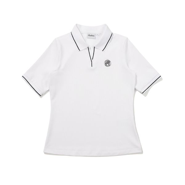 【 Malbon XS現貨 】女款螺紋V領POLO 白 