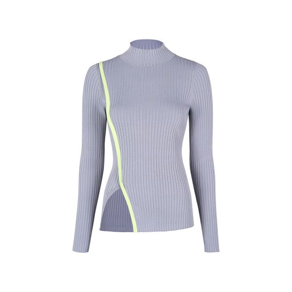 【 MALBON 】女款開衩高領針織衫 炭灰色 