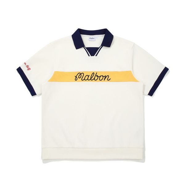 【 MALBON 】男款華夫格翻領上衣 白色 