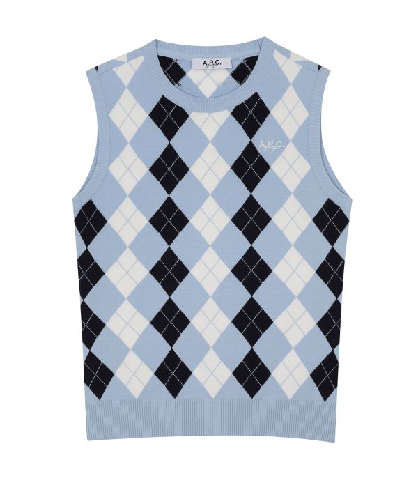 【 A.P.C golf 】女款格菱紋針織背心 藍 