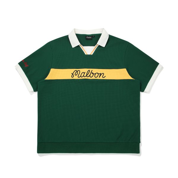 【 MALBON 】男款華夫格翻領上衣 綠色 