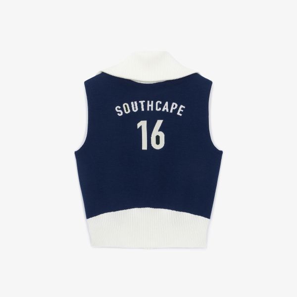 【 SOUTHCAPE 】女款翻領針織背心 藍 