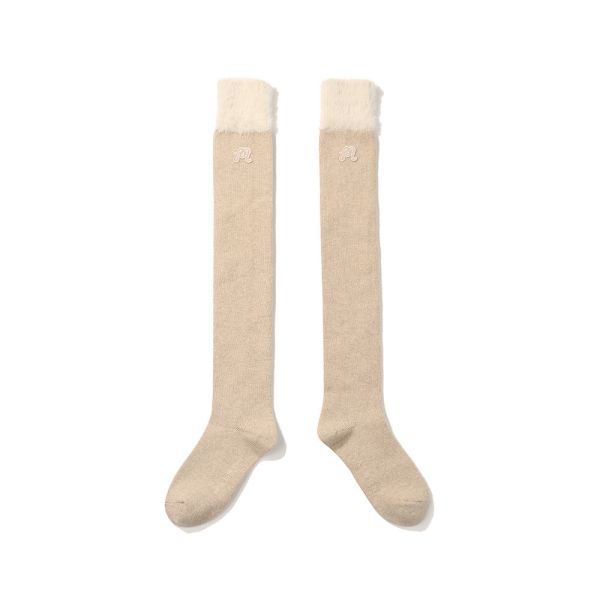 【MALBON 】冬季毛絨膝上襪 卡其 