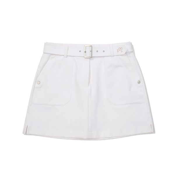 【 MALBON 新品 】腰帶造型短裙 白 