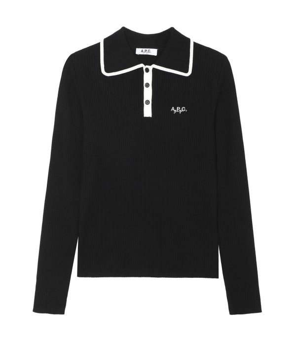 【 A.P.C golf 】女款針織翻領上衣 黑 