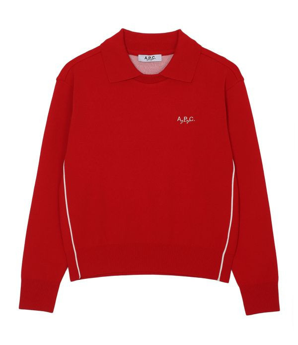 【 A.P.C golf 】女款假兩件針織上衣 紅 