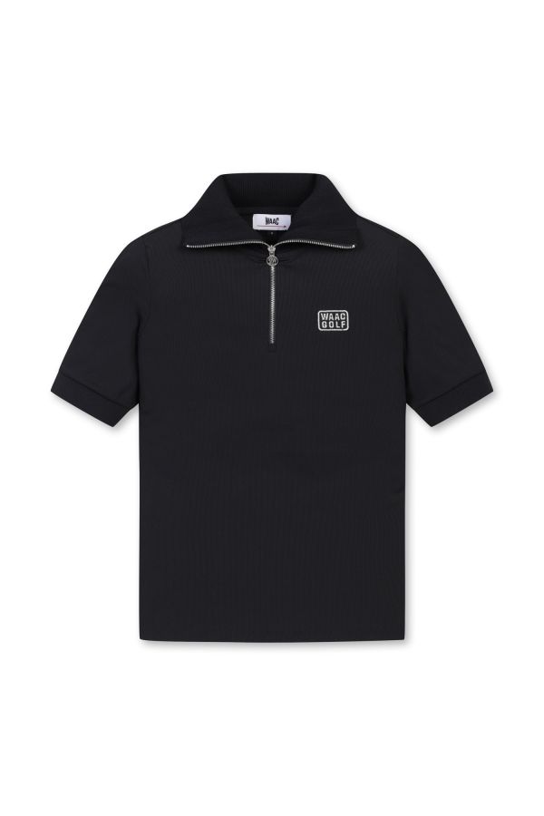 【 WAAC XS現貨 】女款短袖領口拉鏈POLO衫 黑 