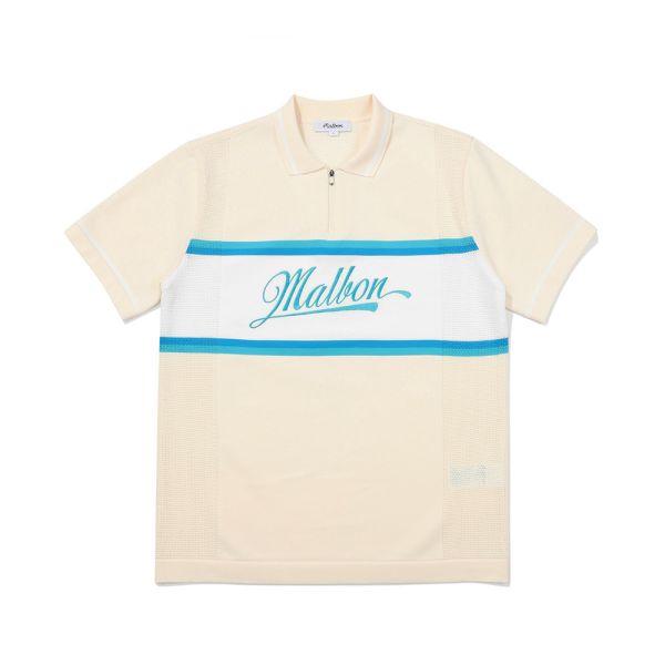 【 MALBON 】男款透氣針織短袖 米白 