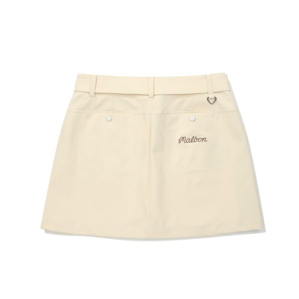 【 MALBON 新品 】腰帶造型短裙 杏色 