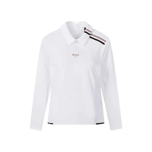 【 BOSS GOLF XS現貨 】女款彈性長袖Polo衫 白 