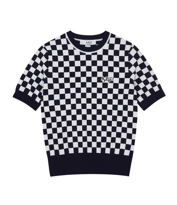 【 A.P.C golf XS現貨 】女款格紋針織短袖 深藍 