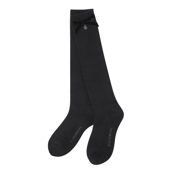 【 St ANDREWS 】絲絨護蝶結長襪 黑色 