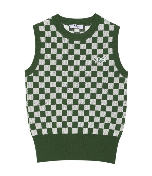 【 A.P.C golf S現貨 】女款格紋針織背心 綠 